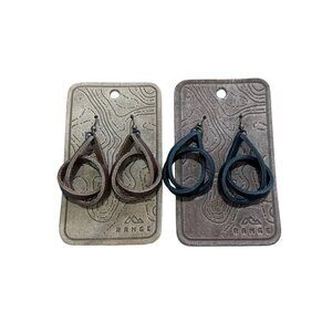 Range Full Grain Leather Tear-Drop Knot Earrings Set Of 2 Pairs - Black & Brown